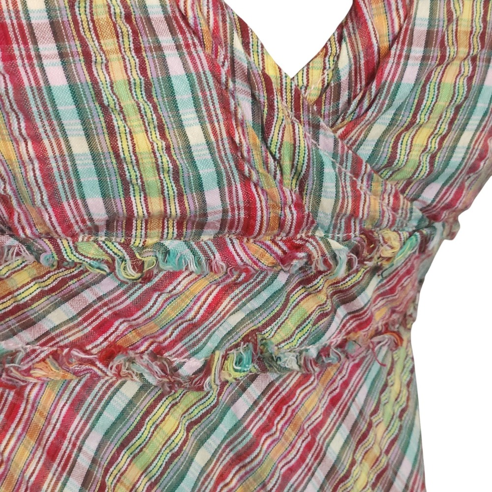 VTG Free People Madras Plaid Babydoll Dress Y2K Smocked Boho Size 4 RARE - Picture 4 of 10